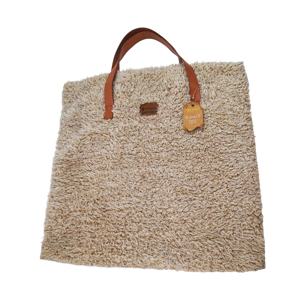Simply Southern Soft & Cozy Blanket Tote Tan Sherpa Fleece Lg Shoulder Bag NWT